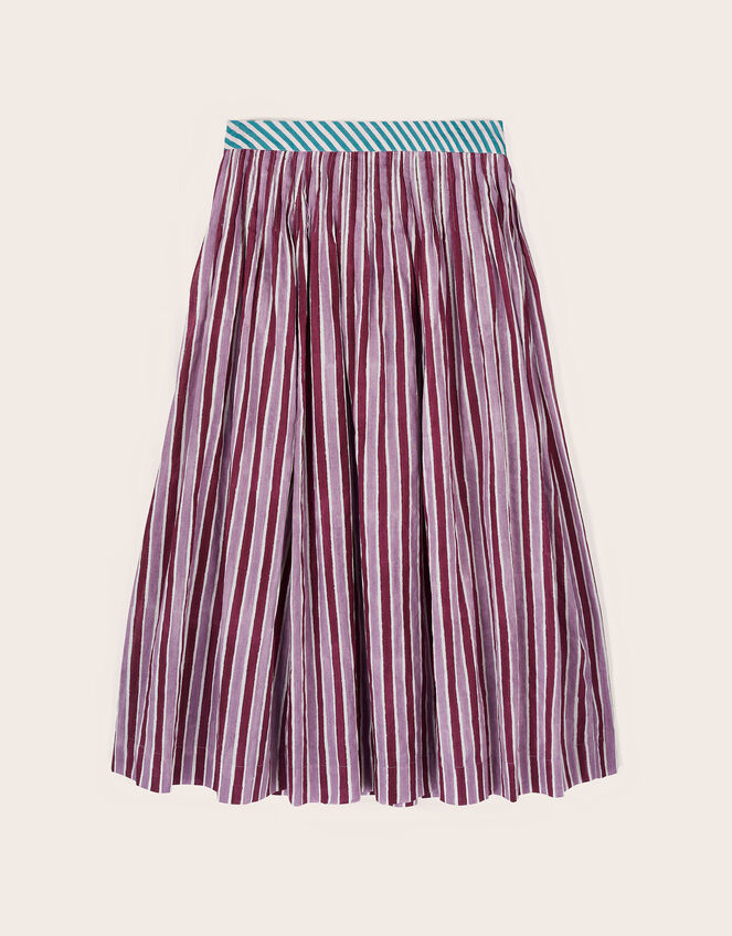East Vika Hand-Woodblock Stripe Maxi Skirt, Red (BERRY), large