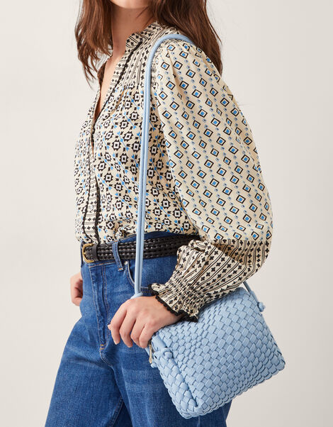 Piper Woven Cross Body Bag, Blue (BLUE), large