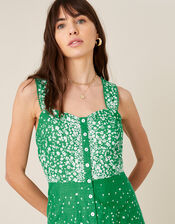 Flower Print Sundress in Organic Cotton , Green (GREEN), large