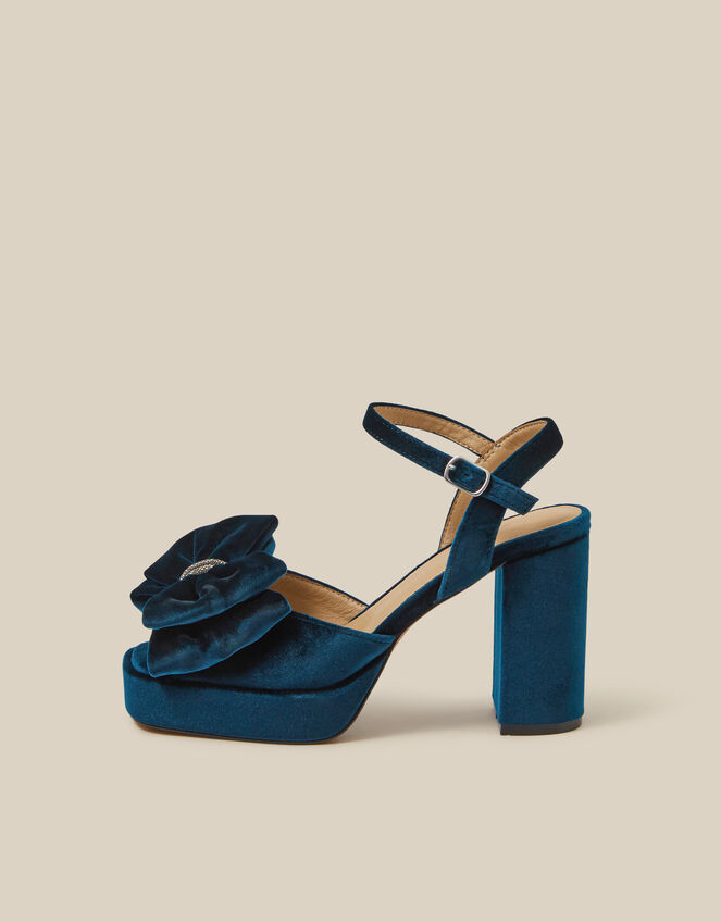 Roxi Bow Velvet Platform Heels, Teal (TEAL), large