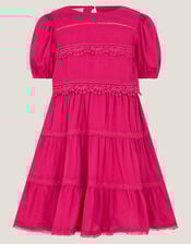 Puff Sleeve Lace Tier Dress, Pink (PINK), large