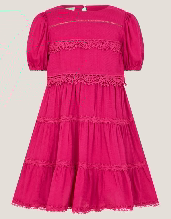 Puff Sleeve Lace Tier Dress, Pink (PINK), large