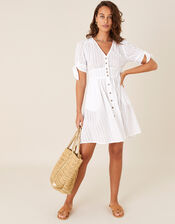 Button-Through Dress in Pure Cotton, Ivory (IVORY), large