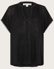 Viora Linen T-Shirt, Black (BLACK), large