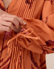 East Maisie Botanical Print Cotton Seersucker Dress, Orange (ORANGE), large