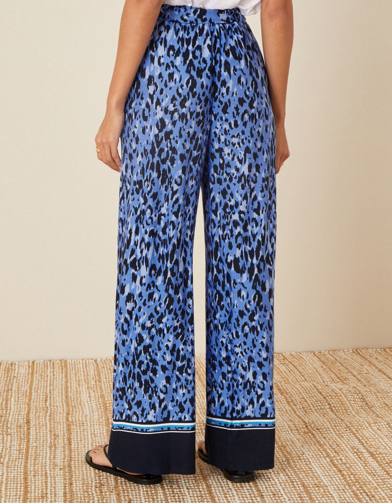 Animal Print Wide Leg Trousers Blue 