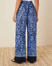 Animal Print Wide Leg Trousers, Blue (BLUE), large