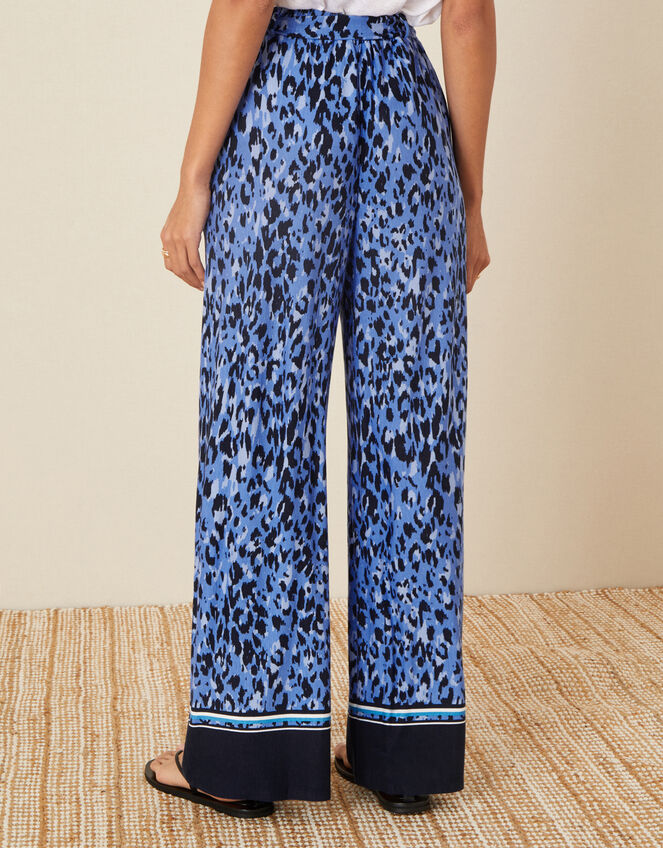 Animal Print Wide Leg Trousers, Blue (BLUE), large