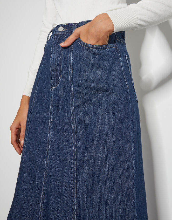 Fran Seam Denim Maxi Skirt, Blue (INDIGO), large