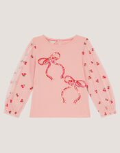 Mon Cheri Mesh Sleeve Top, Pink (PINK), large