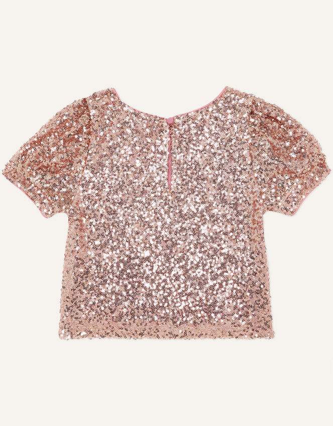 Sequin Puff Sleeve Top, Gold (ROSE GOLD), large