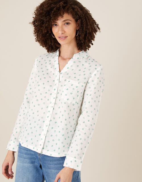 Patsy Spot Shirt in Pure Linen, Ivory (IVORY), large