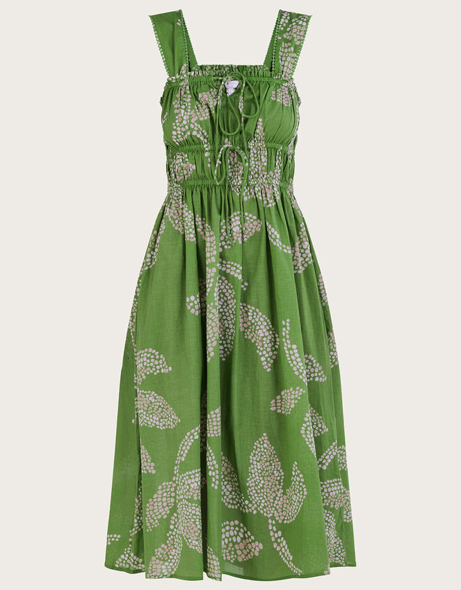 Palm Spot Print Midi Sundress in Sustainable Cotton, Green (GREEN), large