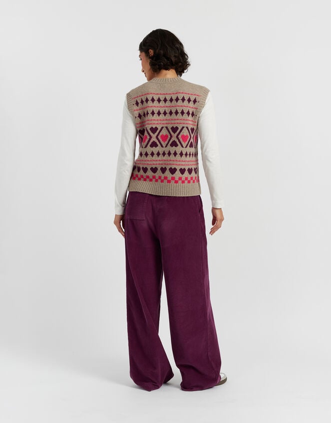 Chinti & Parker Diamond Heart Knitted Vest, Camel (OATMEAL), large