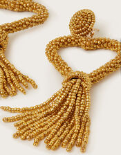 Beaded Heart Tassel Earrings, Gold (GOLD), large