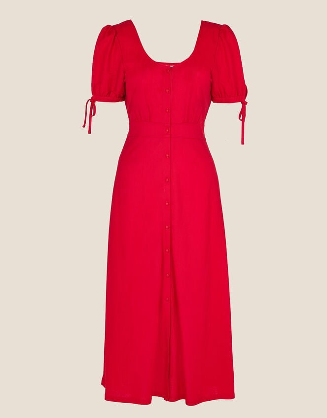 Button Plain Jersey Midi Dress, Red (RED), large