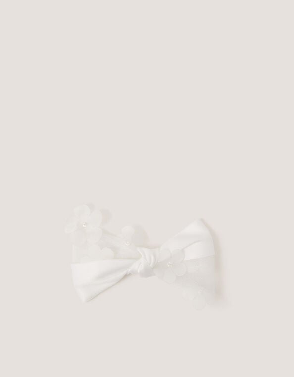 Appliqu&eacute; Bow Hair Clip, Ivory (IVORY), large