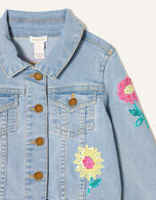 Sequin Flower Denim Jacket, Blue (BLUE), large