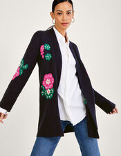 Hand Embroidered Midi Cardigan, Blue (NAVY), large