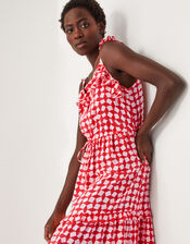 Geena Geometric Woodblock Midi Dress, Orange (CORAL), large