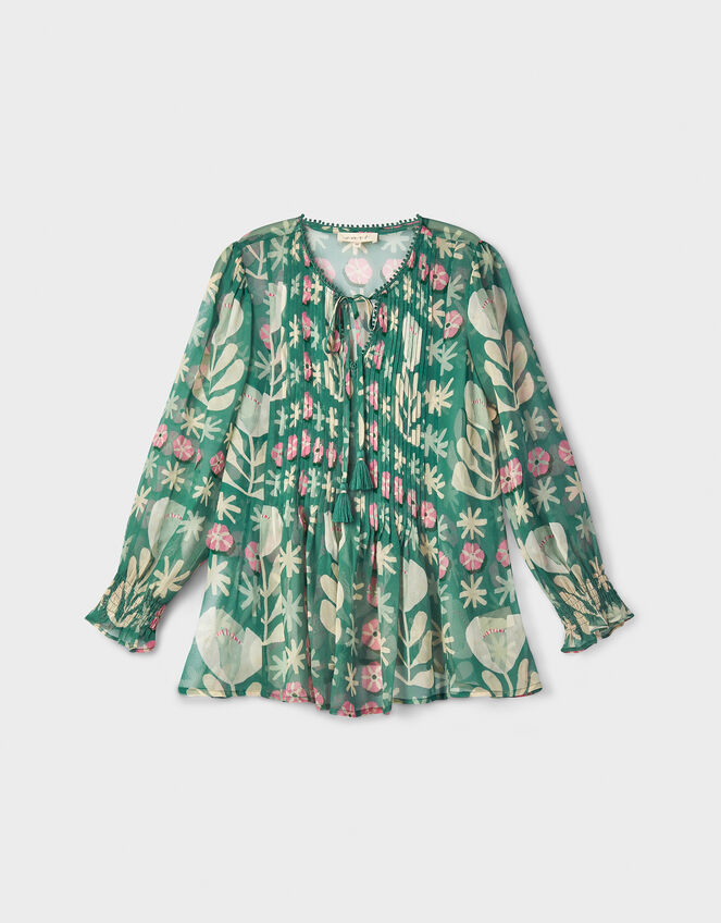 East Charlize Printed Pintuck Blouse, Green (GREEN), large