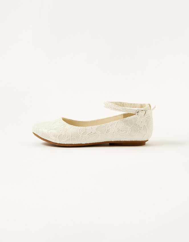 Lace Pearl Ballerina Flats, Ivory (IVORY), large