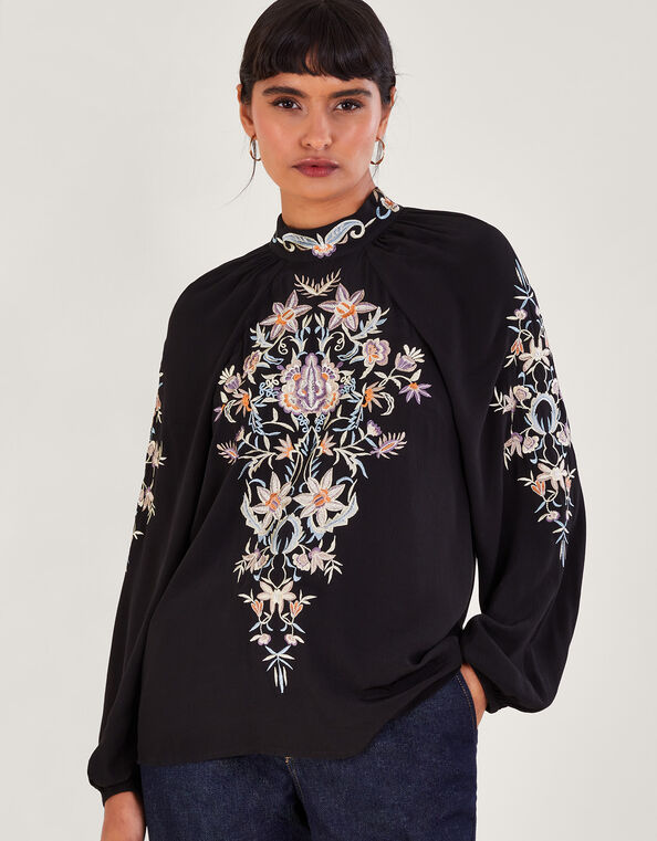 Farah Floral Embroidered Blouse, Black (BLACK), large
