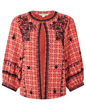 Lilla Embroidered Jacket in Organic Cotton, Orange (CORAL), large