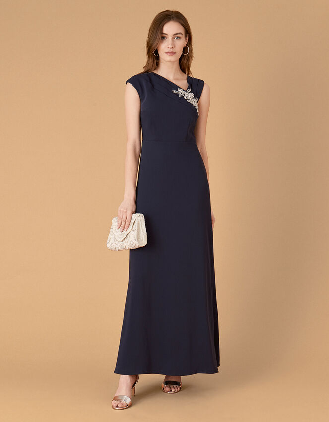 Maya Embellished Shoulder Maxi Dress, Blue (NAVY), large
