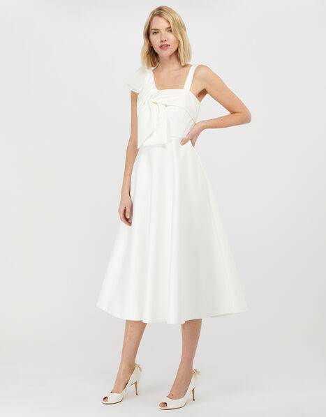 Carrie Bow Satin Midi Bridal Dress Ivory, Ivory (IVORY), large