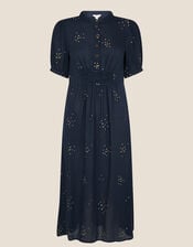 Embroidered Crinkle Midi Dress, Blue (NAVY), large