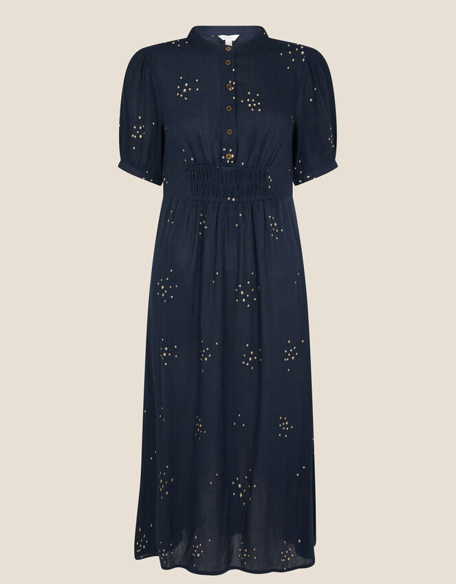 Embroidered Crinkle Midi Dress, Blue (NAVY), large