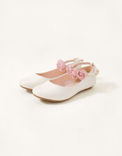 Corsage Strap Ballerina Flats, Ivory (IVORY), large