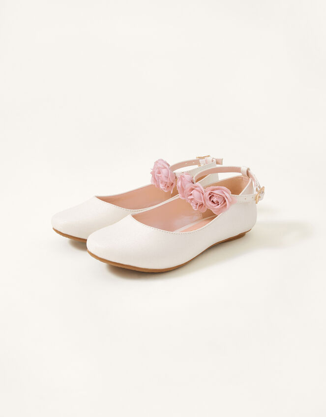 Corsage Strap Ballerina Flats, Ivory (IVORY), large