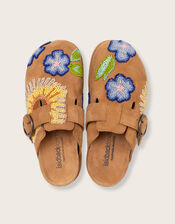 Laidback London Handwoven French Knot Embroidered Suede Clogs, Tan (TAN), large