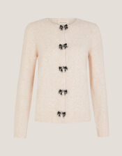 Bee Embellished Bow Cardigan, Ivory (IVORY), large