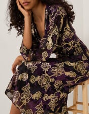 Georgie Metallic Floral Midi Dress, Purple (PURPLE), large