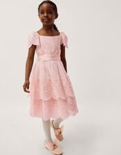 Isabel Lace Scallop Tiered Party Dress, Pink (DUSKY PINK), large