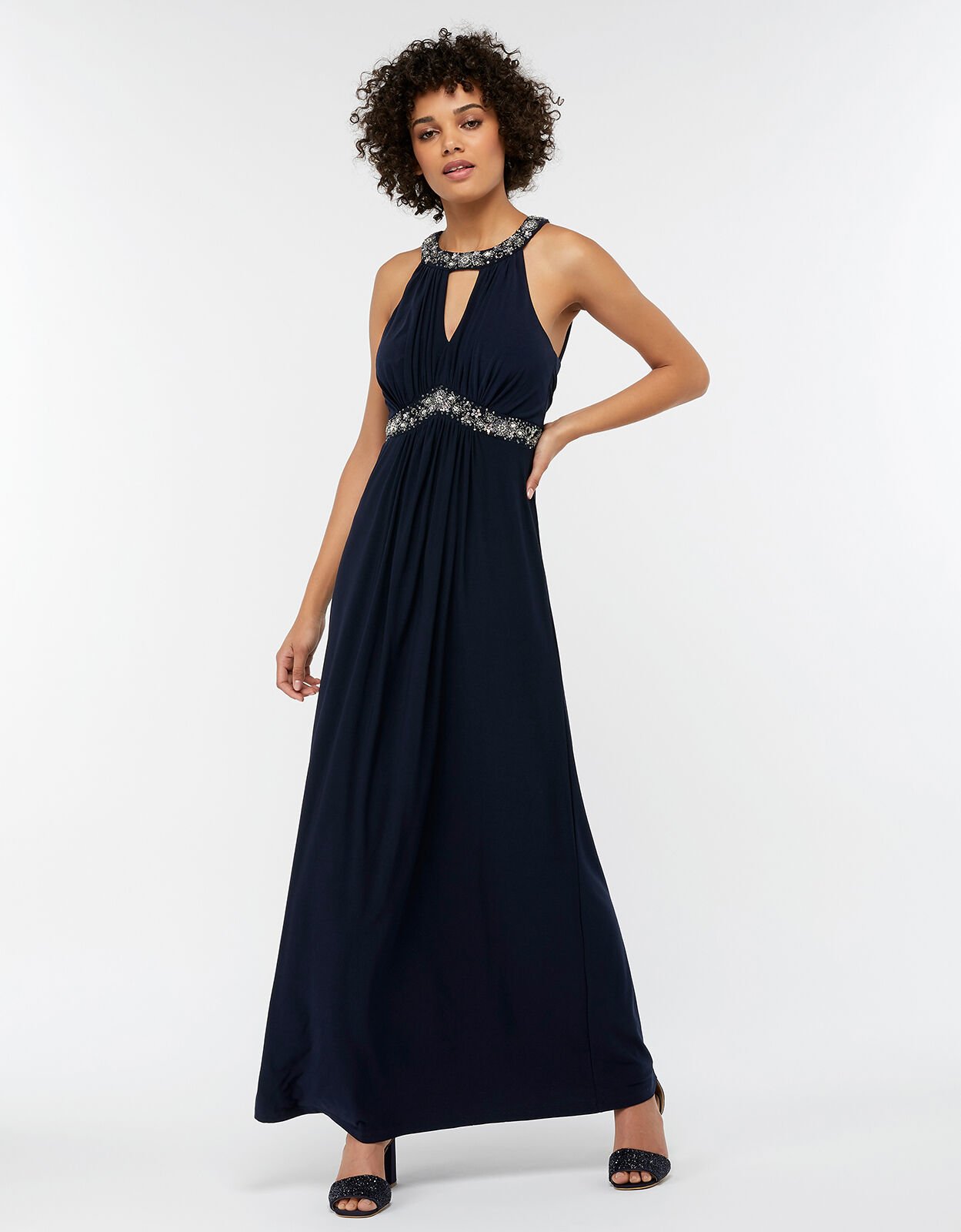 Isabeli Embellished Jersey Maxi Bridesmaid Dress Blue Evening