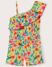 Tropical One-Shoulder Playsuit, Green (LIME), large