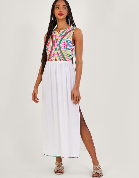 Mosaic Embroidered Midi Dress in LENZING™ ECOVERO™, White (WHITE), large