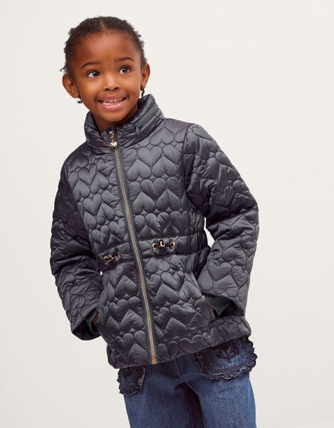 Heart Quilted Shower Resistant Coat, Blue (BLUE), large