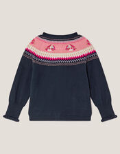 Unicorn Fair Isle Cardigan, Blue (NAVY), large