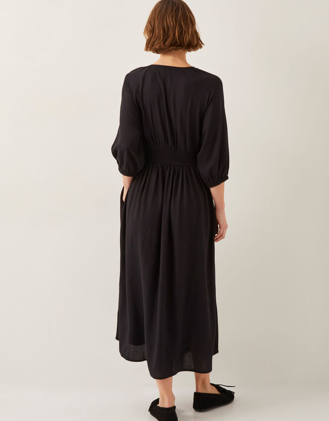 Polly Pintuck Pleat Midi Dress, Black (BLACK), large