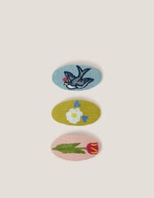 3-Pack Embroidered Hair Clips, , large