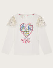 Love London Sequin Long Sleeve Top, Ivory (IVORY), large
