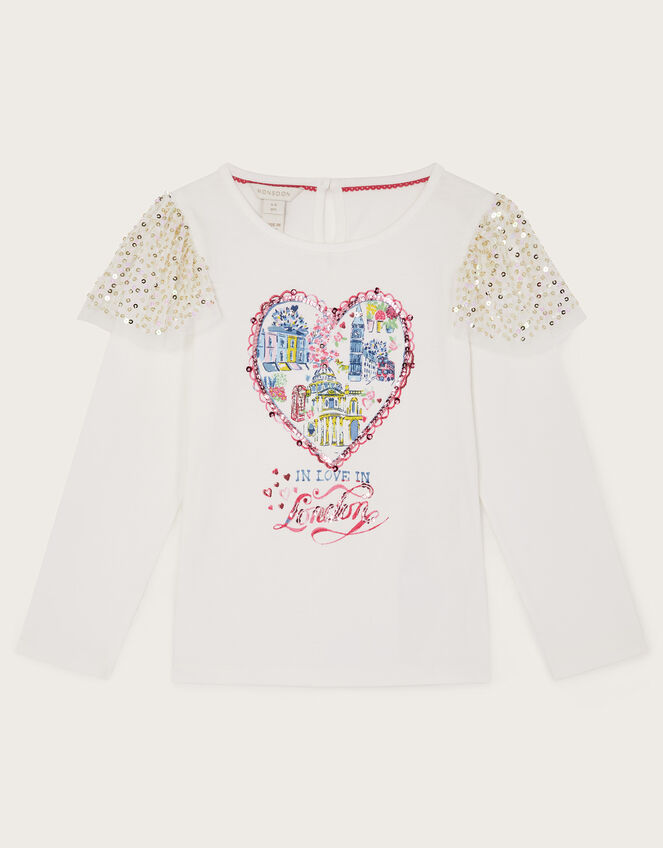 Love London Sequin Long Sleeve Top, Ivory (IVORY), large