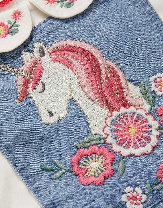 Baby T-Shirt & Unicorn Chambray Dungarees Set, Blue (BLUE), large