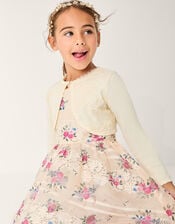 Sequin Flower Embellished Cardigan, White (WARM IVORY), large