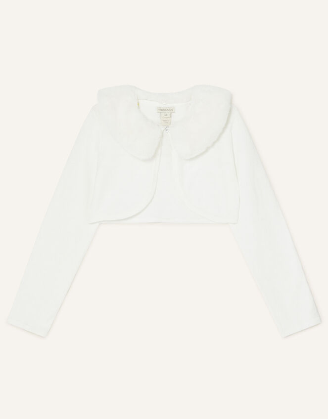 Fluffy Collar Super-Soft Cardigan, Ivory (IVORY), large